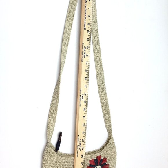 The Sak Ivory Crochet Crossbody Bag Blue Stripes Red Flowers Boho Hippie Purse - Picture 12 of 12